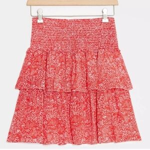 Anthropologie, Floral‎ Tiered Mini Skirt, Red and White, Size Medium